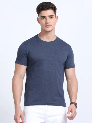 Eco-Friendly Navy Melange Round Neck T-Shirt